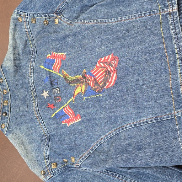 DOUBLE D RANCH Blue Denim Jacket w/ Colorful Embroidery Yoakum Tx Play Nice USA - Picture 7 of 11